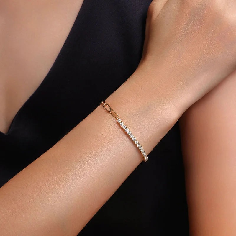 Sleek link bangles-Half Diamond Half Paperclip Bracelet