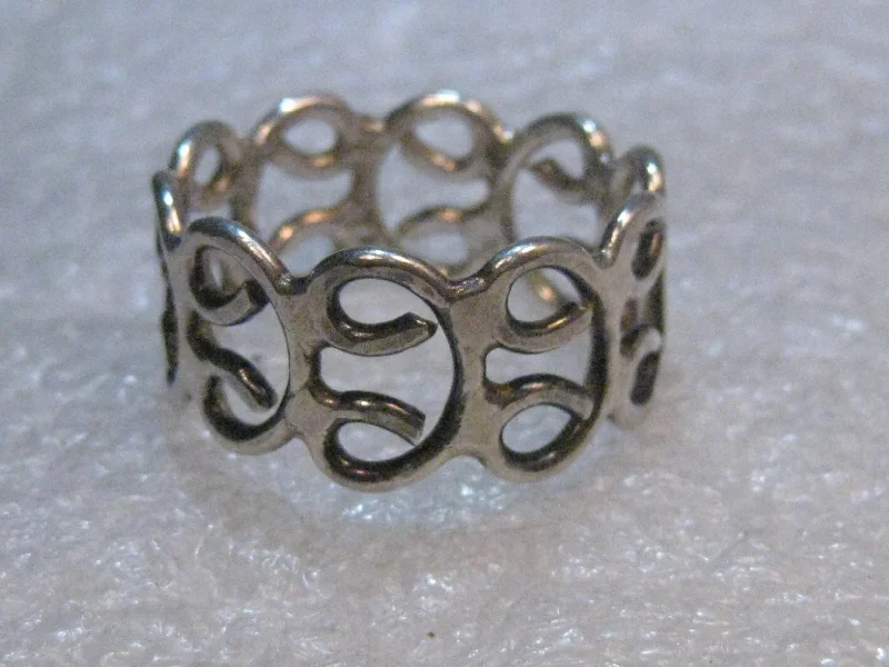 Retro flair rings-Sterling Silver Wide Scrolled Ring, Size 10.5, 4.53 grams, 1/2" wide, Post mid-century