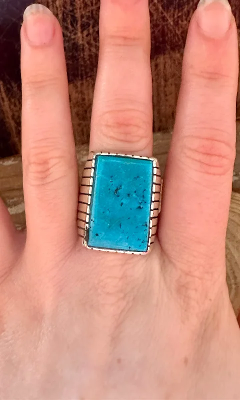 Surf motif rings-TREVOR JACK Large Square Sterling Silver & Turquoise Ring