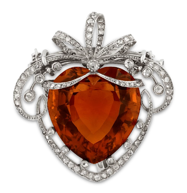 Dove feather brooch-Belle Époque Madeira Citrine Heart Brooch