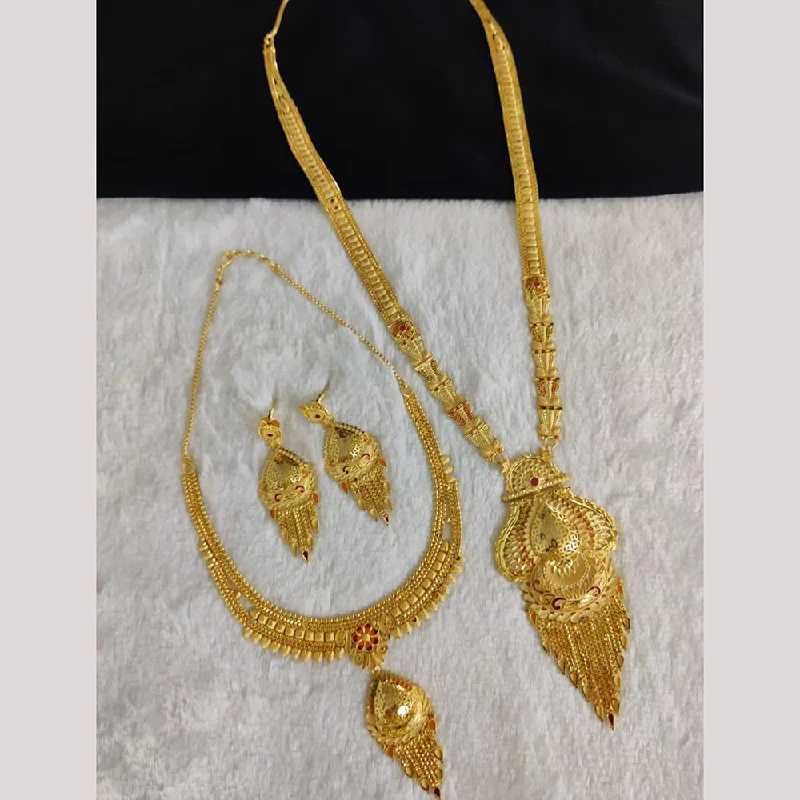 Wide link necklaces-Pari Art Jewellery Forming Gold Double Necklace Set