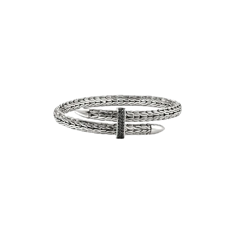 Tide pattern bangles-John Hardy Spear Silver ByPass Flex Cuff with Treated Black Sapphire