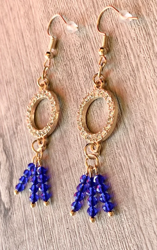 Deco charm earrings-Luz Handmade Blue Sapphire Dangle Earrings with Rhinestone Circles