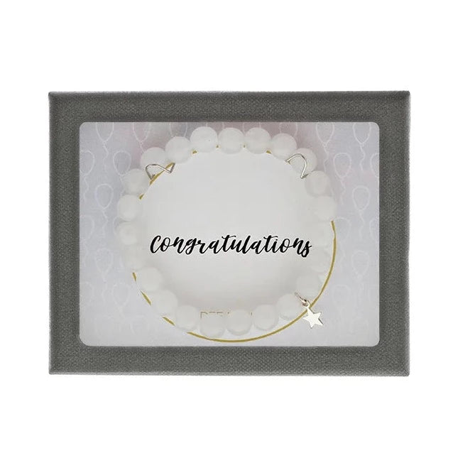 Onyx gem bangles-White Quartz with Gold Star Charm "Congratulations" Bracelet Gift Box