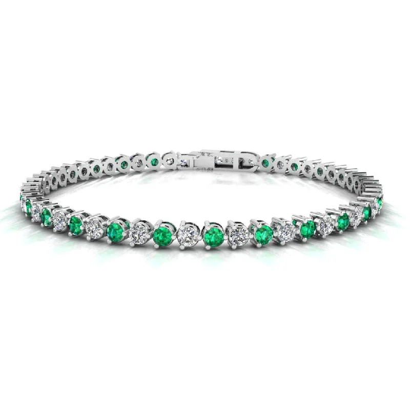 Pure eternity bangles-Round Brilliant Diamond and Emerald 3 Claw Bracelet BRDE45512