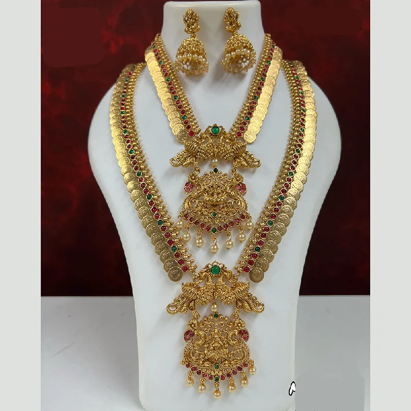 Emerald gem necklaces-Diksha Collection Pota Stone Necklace Combo Set