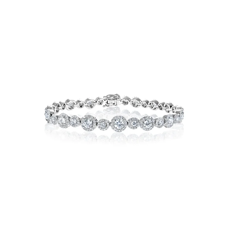 Moon motif bangles-Elsie 4 Carats Round Brilliant Cut Diamond Single Row Bracelet in 18k White Gold