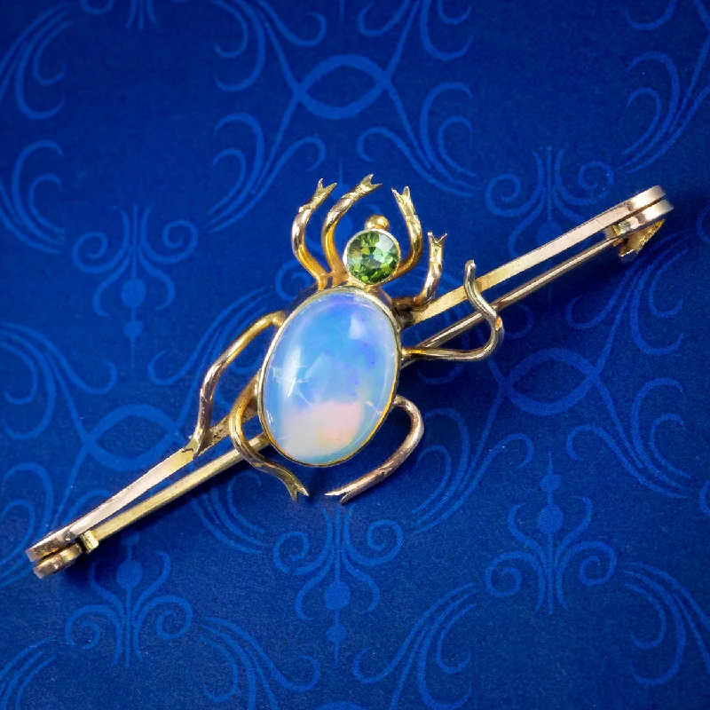 Tiered motif brooch-Antique Victorian Opal Spider Brooch 9ct Gold 5ct Opal