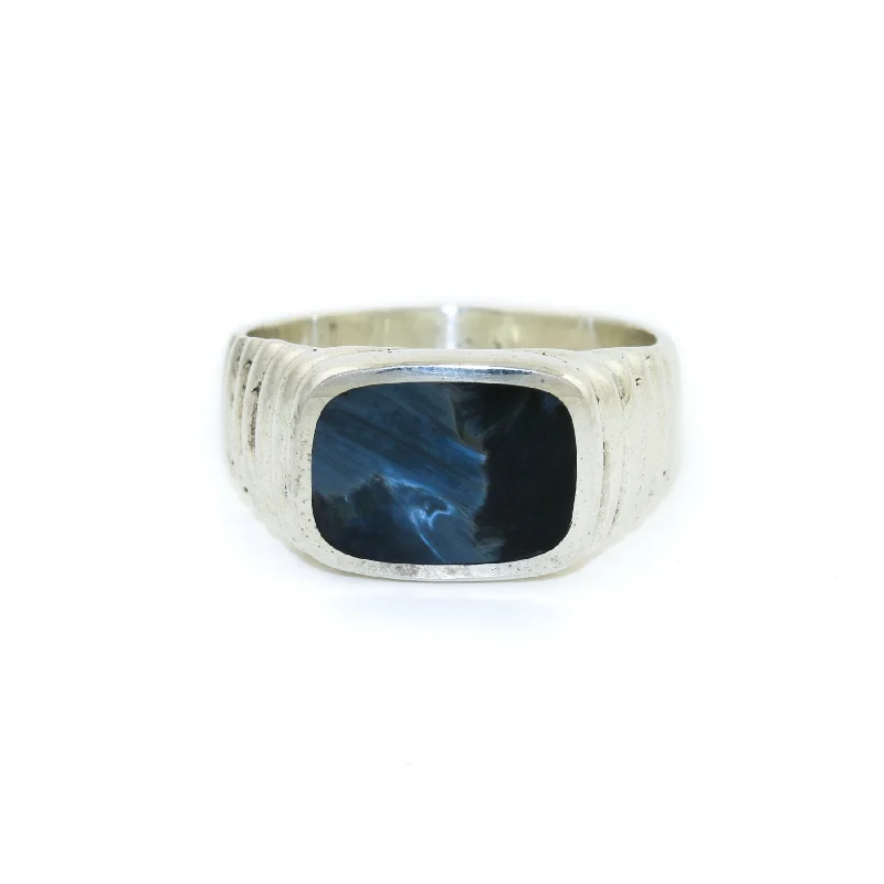 Bamboo motif rings-Silver x Pietersite Ridged Cushion Inlay