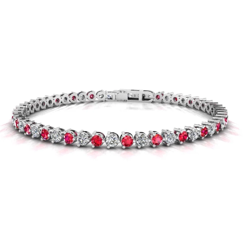 Solid cuff bangles-Round Brilliant Diamond and Ruby 3 Claw Bracelet BRDR45512