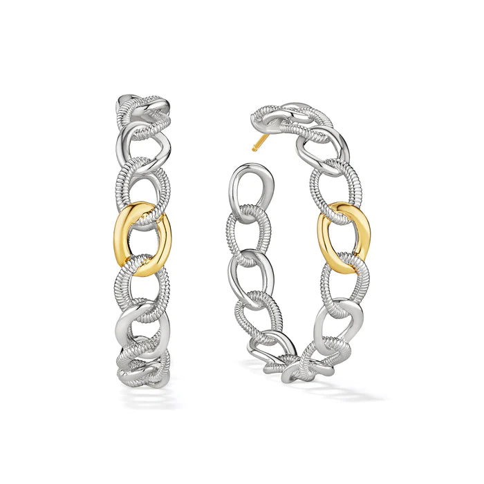 Sleek dangle earrings-Judith Ripka Sterling Silver and 18K Yellow Gold Eternity Interlocking Multi Link Hoop Earrings