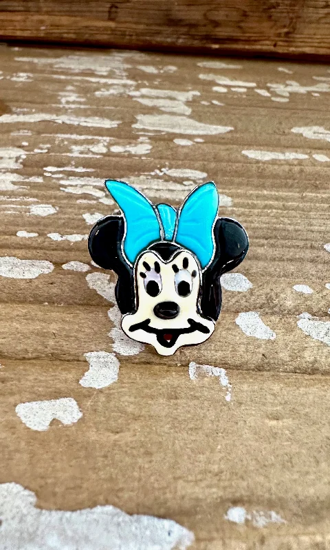 Chunky gem rings-MINNIE MOUSE Zuni Toons Inlay Silver Ring • Size 9, 8