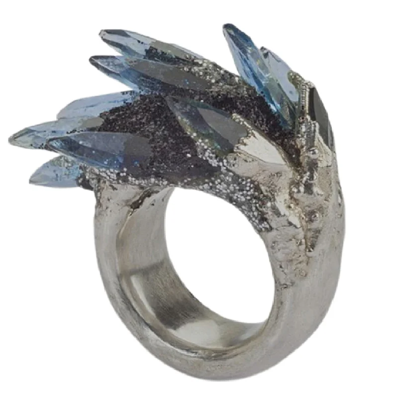 Antique promise rings-Quartz- the Blue Crystal Stalagmite Ring