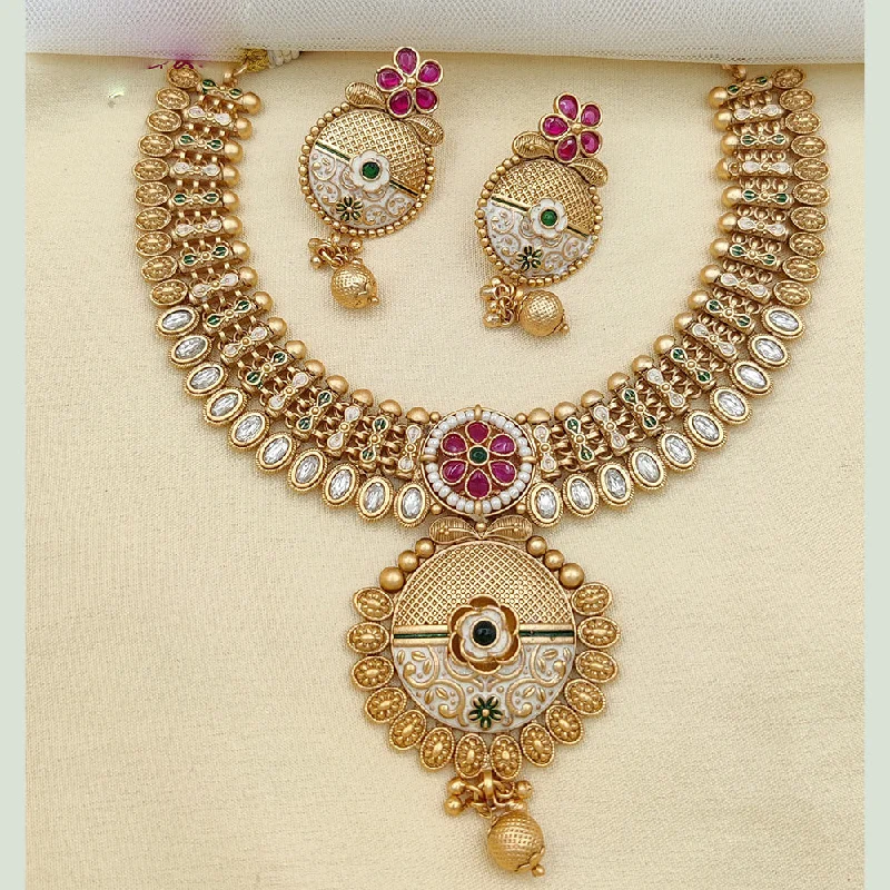 Ruby stone necklaces-Jewel Addiction Gold Plated Pota Stone And Meenakari Necklace Set