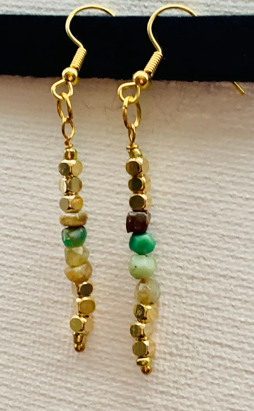 Wave drop earrings-Abby Handmade Raw Emerald Earrings