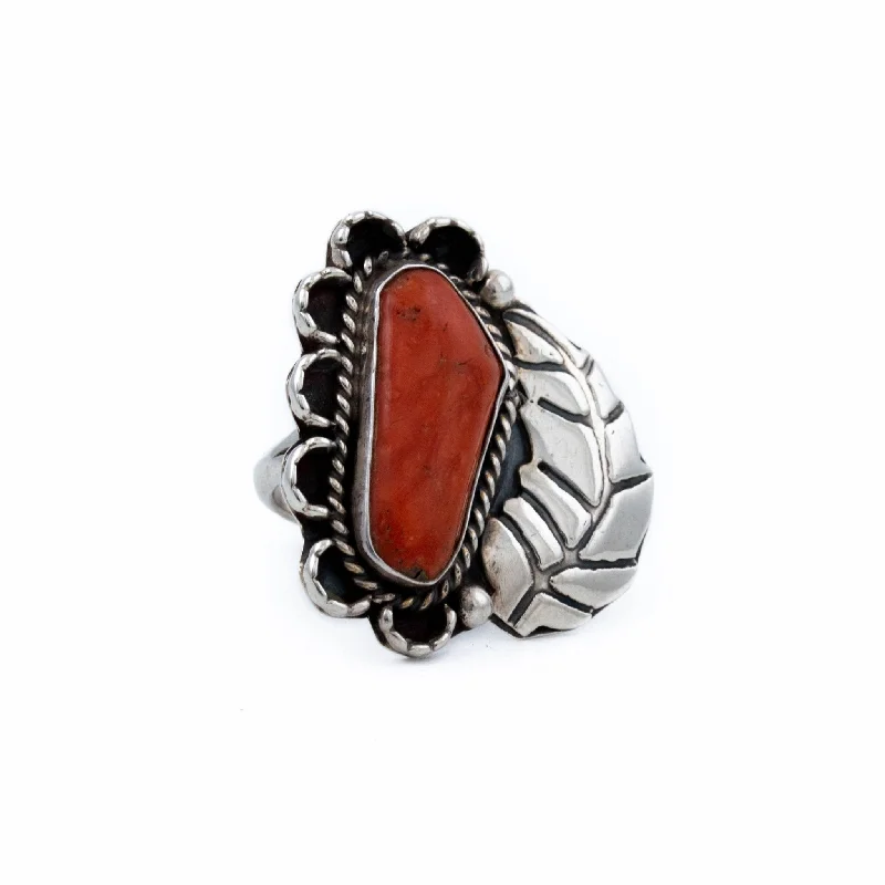 Glittering crystal rings-Leaf-Bezel Coral Ring