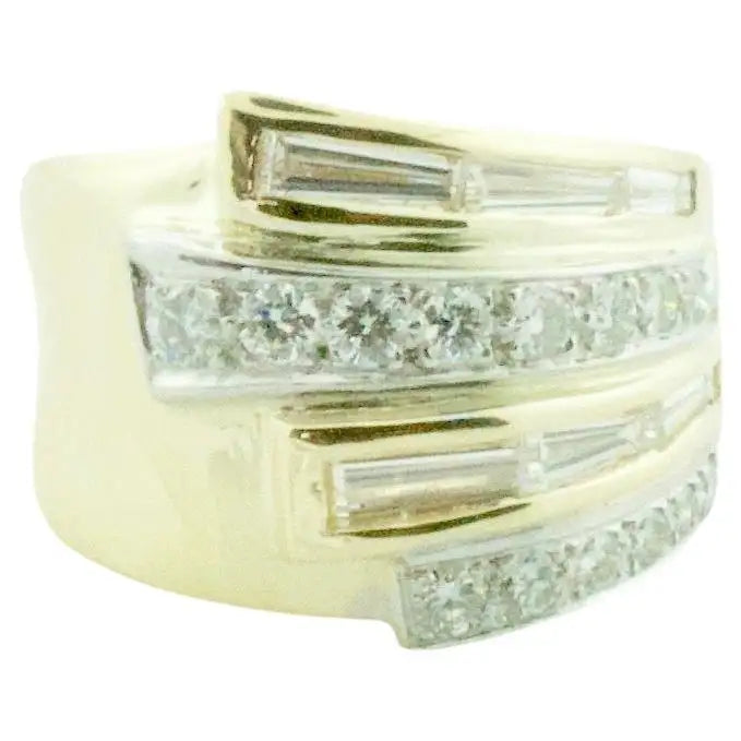 Full moon rings-Asymmetrical Diamond Yellow Gold Ring, Circa 1960's