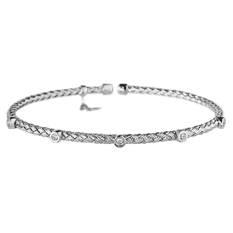 Curved gem bangles-Silver Bracelet 5 CZ