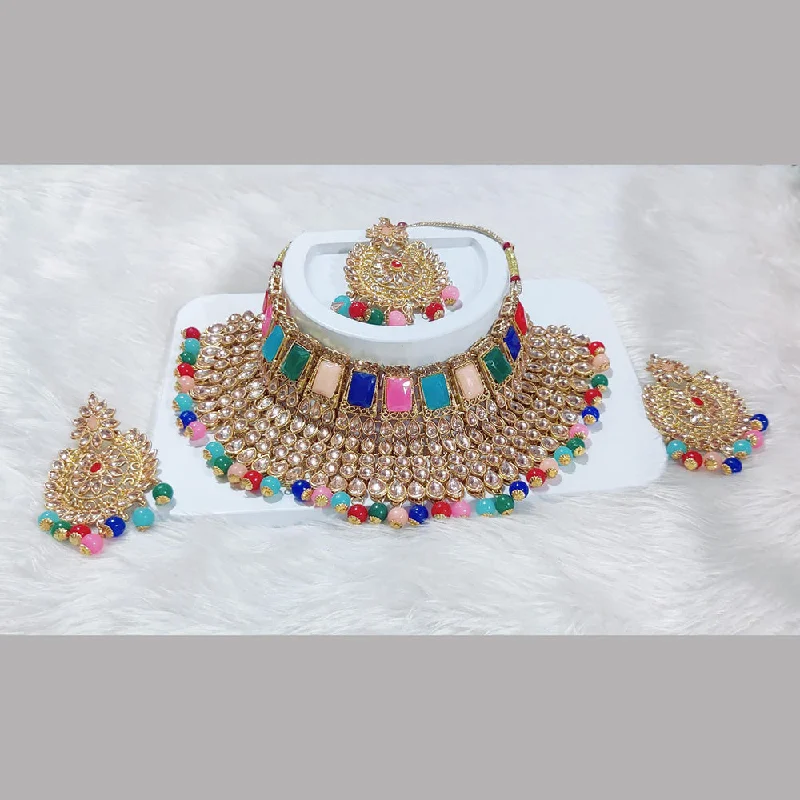 Curved pendant necklaces-Manisha Jewellery Gold Plated Crystal Stone Necklace Set