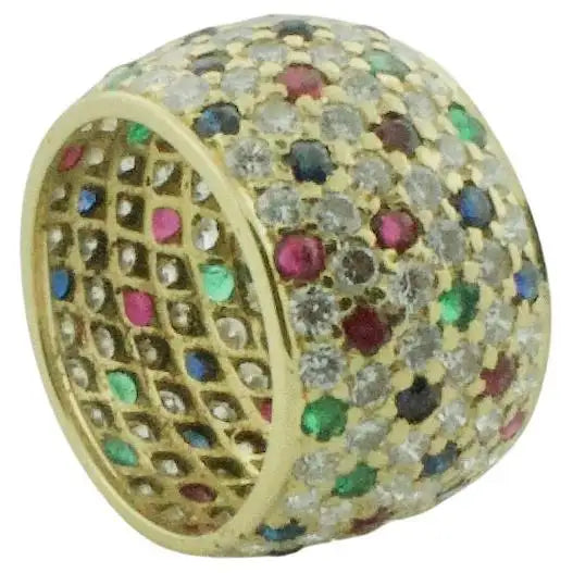 Woven cord rings-Wide Pave' Eternity Band with Diamonds, Sapphires and Rubies