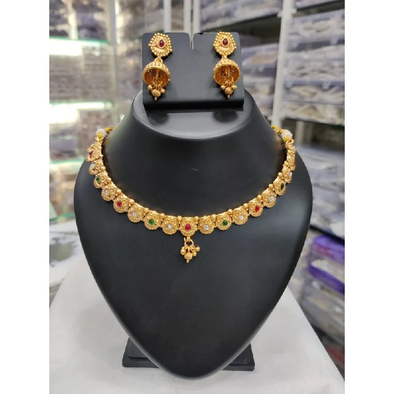 Elastic bead necklaces-Akruti Collection Gold Plated Pota Stone Matte Finish Necklace Set