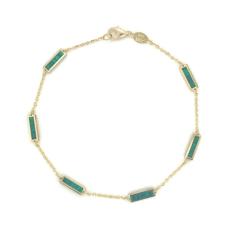 Dual-metal bangles-14k Gold & Malachite Station Bar Bracelet