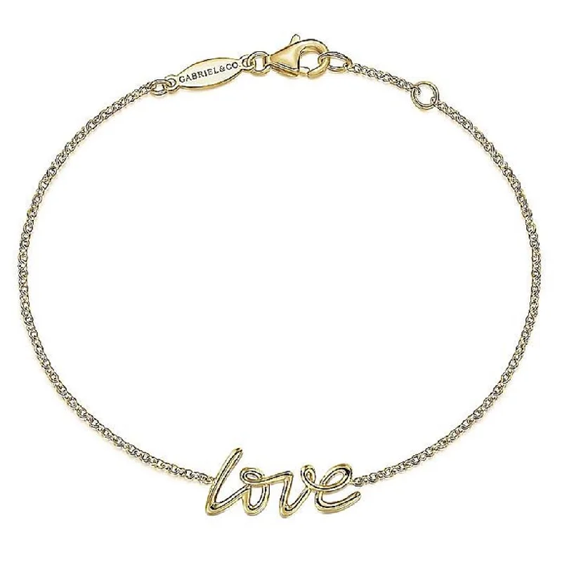 Leaf design bangles-Gabriel 14Ky "Love" Script Bracelet