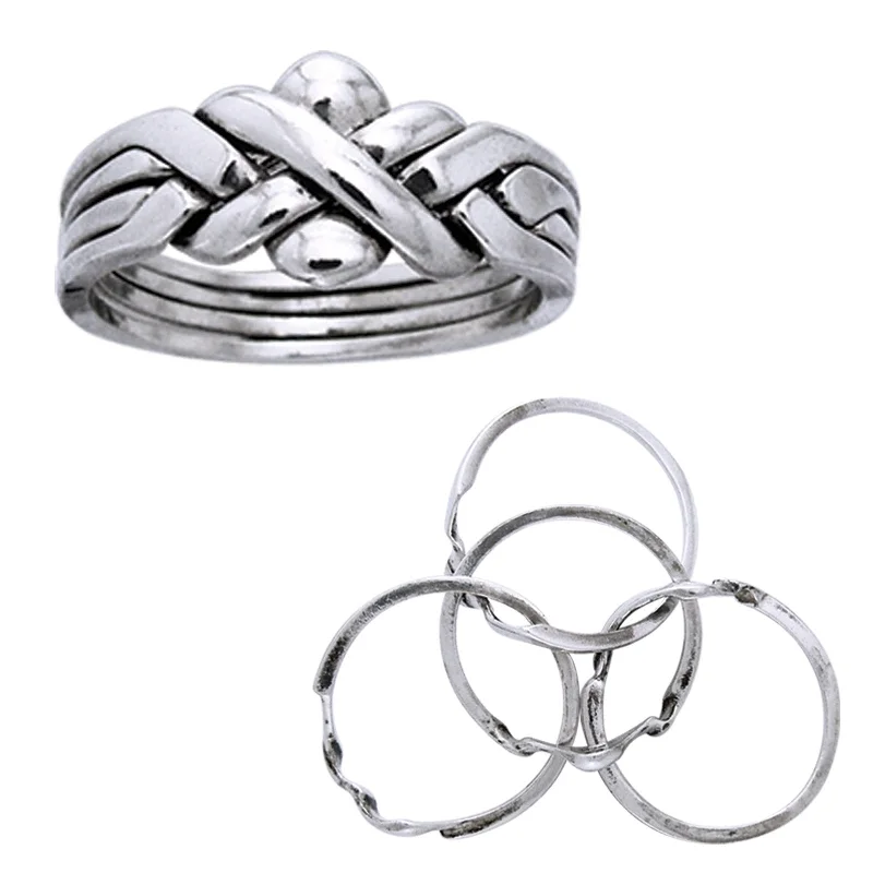 Tight clasp rings-Sterling Silver Four Band X Weave Puzzle Ring