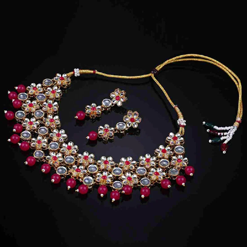 Square shape necklaces-Bhavi Jewels Gold Plated Kundan Necklace Set