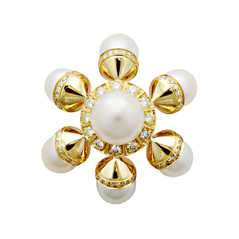 Emerald stone brooch-Brooch-South Sea Pearl and Diamond