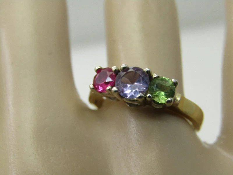 Fluid gem rings-Vintage 14kt Sapphire, Ruby, Tourmaline Ring, Sz. 7.5