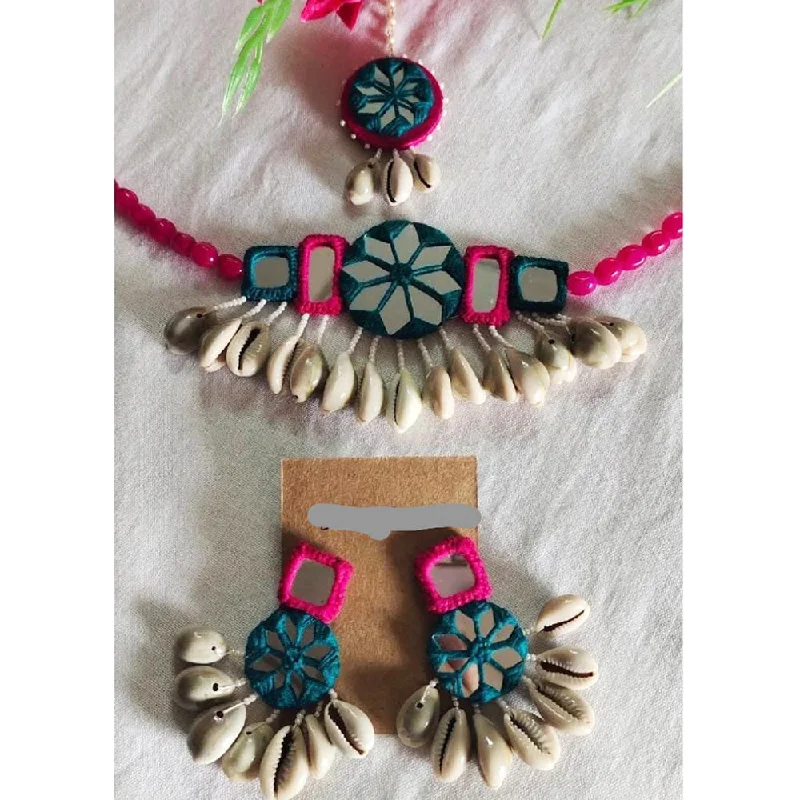 Turquoise drop necklaces-Shrijicreation  Handmade Shell And Mirror Choker Necklace Set