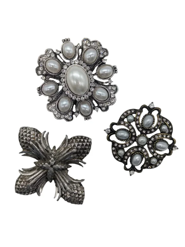 Polished silver brooch-Bernini Trio Brooch Set