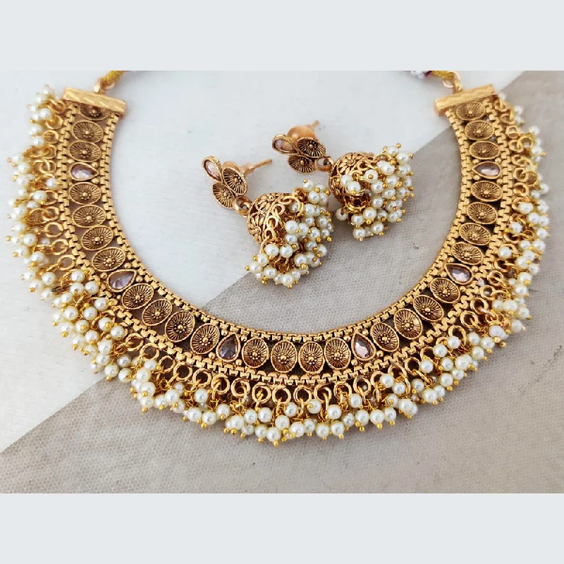 Tribal medallion necklaces-Rani Sati Jewels Gold Plated Pearl Necklace Set