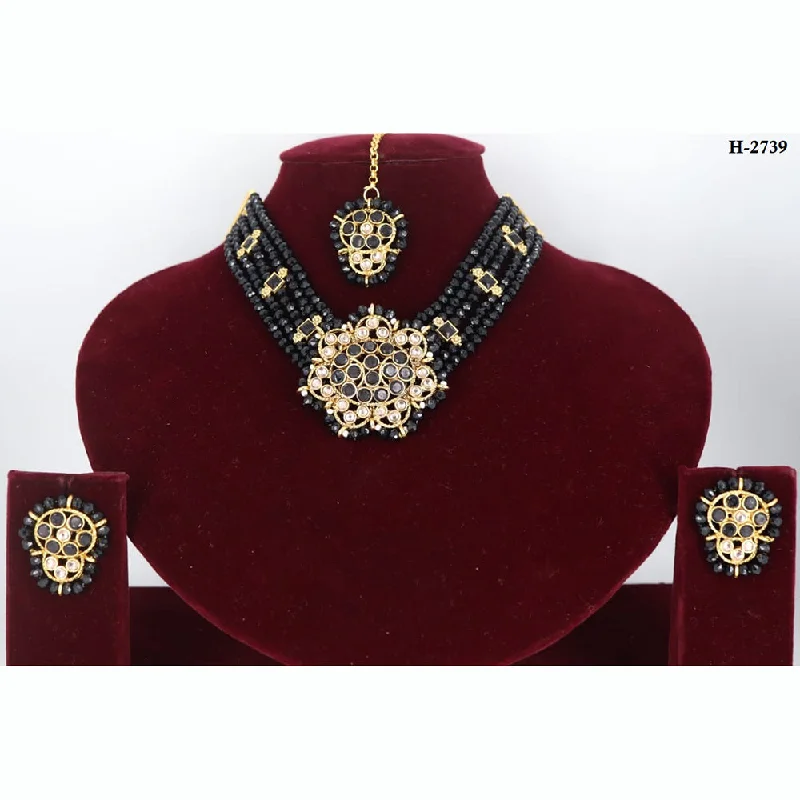 Daisy design necklaces-Corbeda Fashion Gold Plated Pota Stone Necklace Set