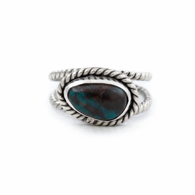 Cluster gem rings-Deep Bisbee Turquoise Ring