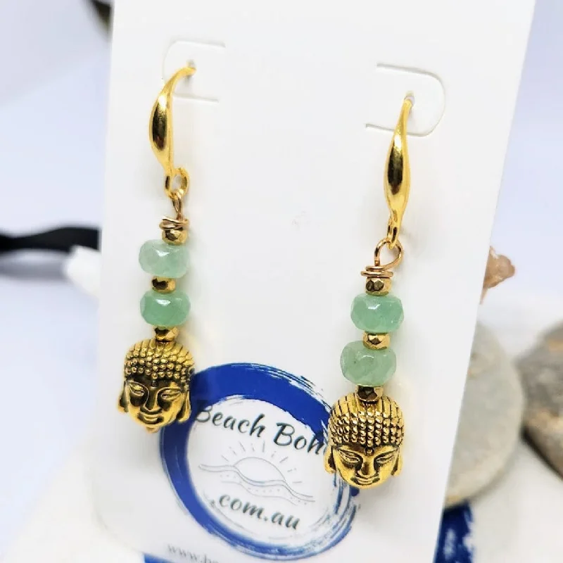 Bold druzy earrings-ENRICHMENT - BUDDHA GOLD DANGLE EARRINGS 925 HOOKS