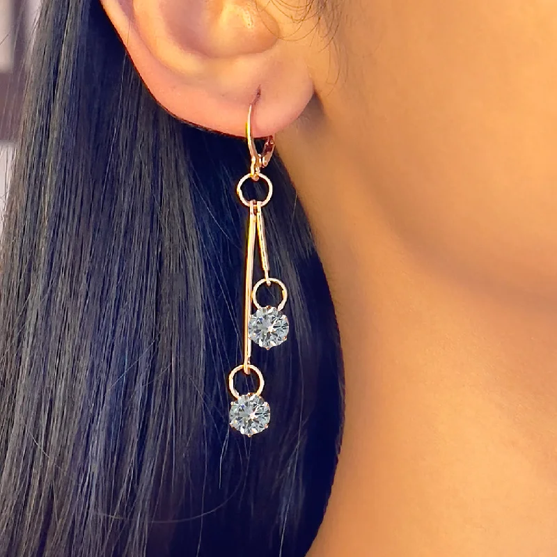 Leaf design earrings-Circular White Crystal Diamante Stud Rose Gold-Toned Hoop Drop Earrings