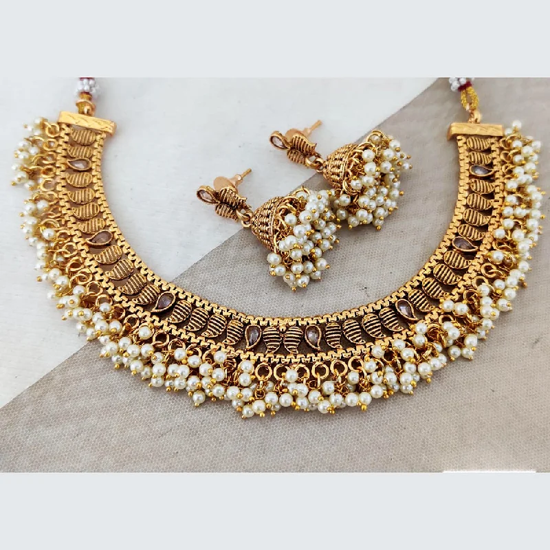 Wide bib necklaces-Rani Sati Jewels Gold Plated Pearl Necklace Set