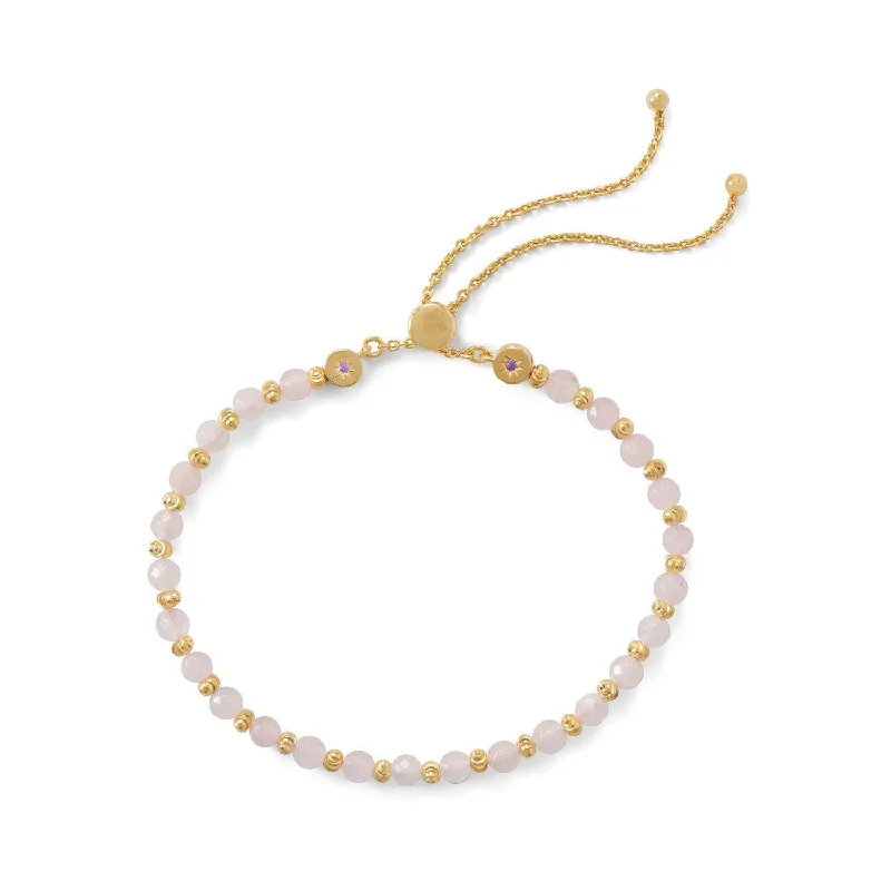 High gloss bangles-18k Gold Plated Sterling Silver Rose Quartz Bead Bracelet Bolo Bracelet