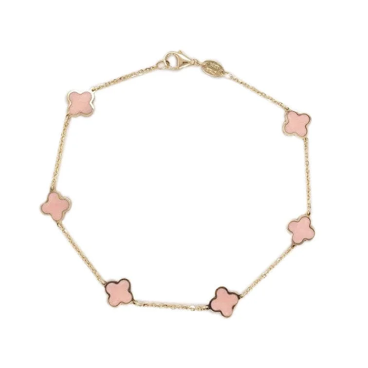 Dual gem bangles-14k Gold & Light Pink Clover Station Bracelet