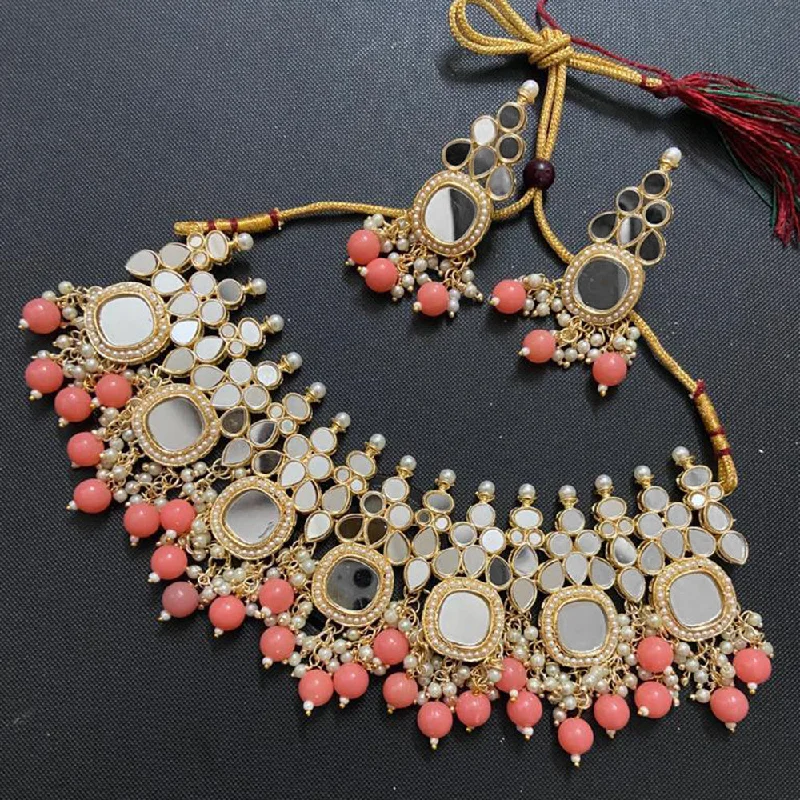 Light filigree necklaces-Sai Fashion Gold Plated Beads Mirror Necklace Set