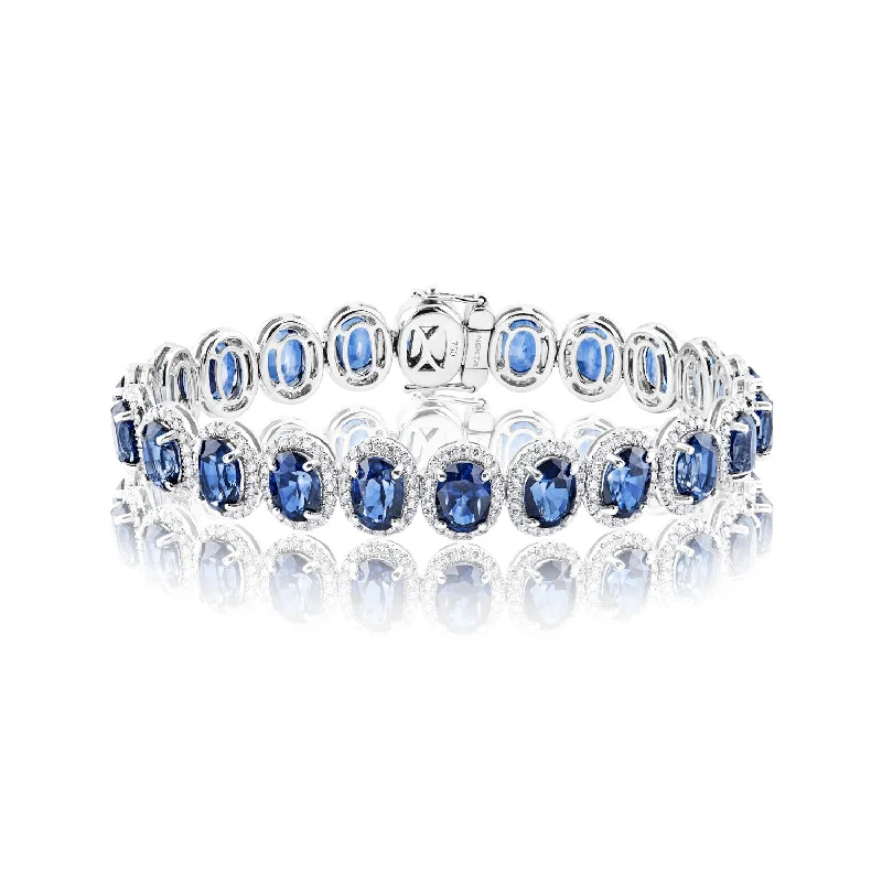 Pure link bangles-Raina 26 Carat Oval Cut J'adore Blue Sapphire Bracelet in 18k White Gold