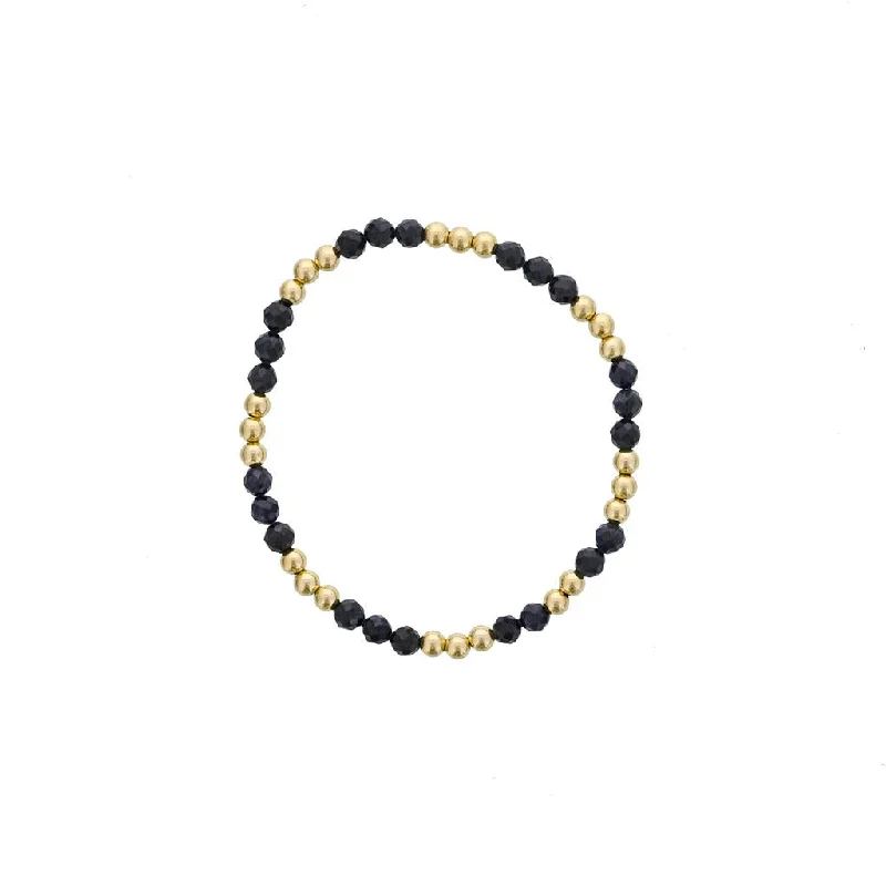 Polished bead bangles-Dee Berkley Labradorite & Gold Bead Station Bracelet