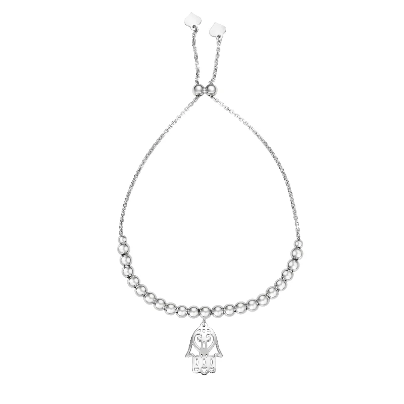 Vivid diamond bangles-Sterling Silver Hamsa Dangle Adjustable Bolo Bracelet