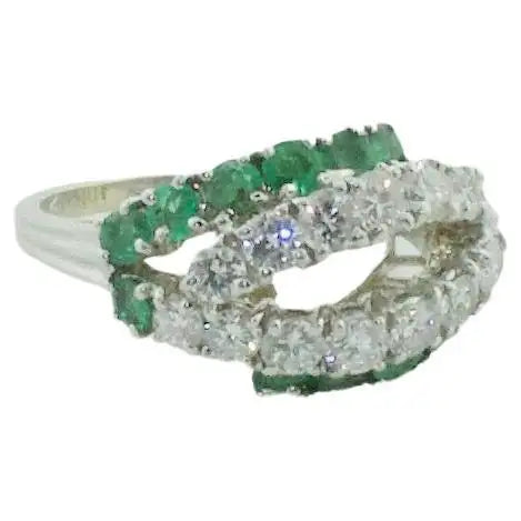 Faith charm rings-Estate Vintage Emerald and Diamond Ring in 18k White Gold