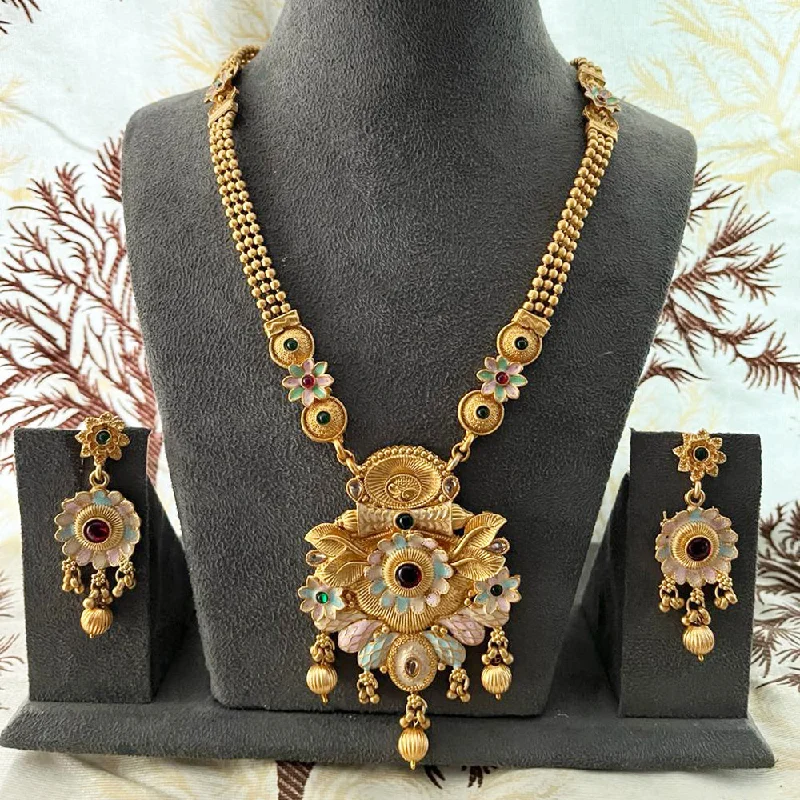 Stretch cord necklaces-India Art Gold Plated Pota Stone And Beads Necklace Set