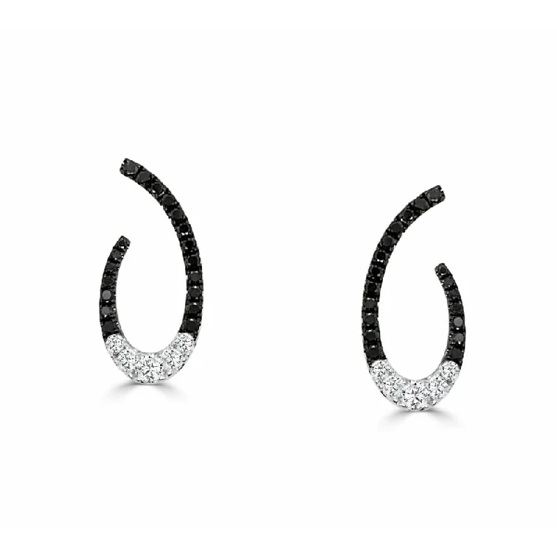 Flat charm earrings-14k Gold Black and White Diamond Hoops Earrings