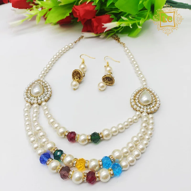 Morganite necklaces-Lalita Creation Gold Plated Pearl Necklace Set