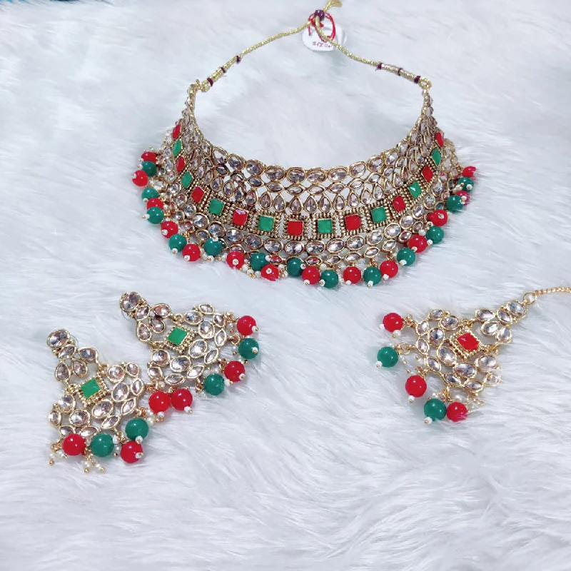 Solid link necklaces-Manisha Jewellery Gold Plated Crystal Stone Necklace Set